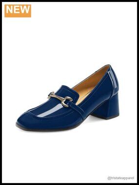 Women's Chunky Block Heel Square Toe Loafers Slip On Party Work Shoes